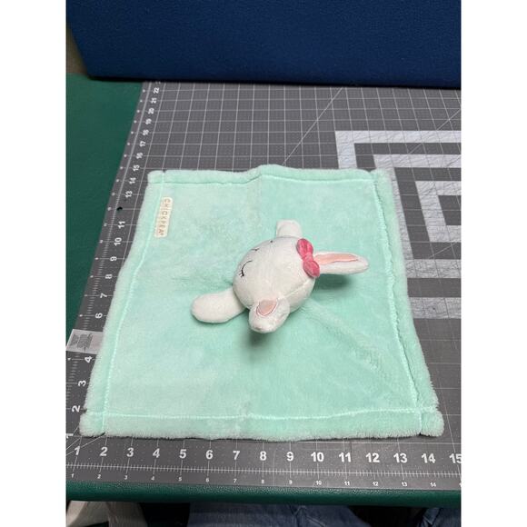 Bunny Rabbit White Mint Green Lovey Pink Bow Blanket 14" Plush Newborn Gift - Picture 4 of 5